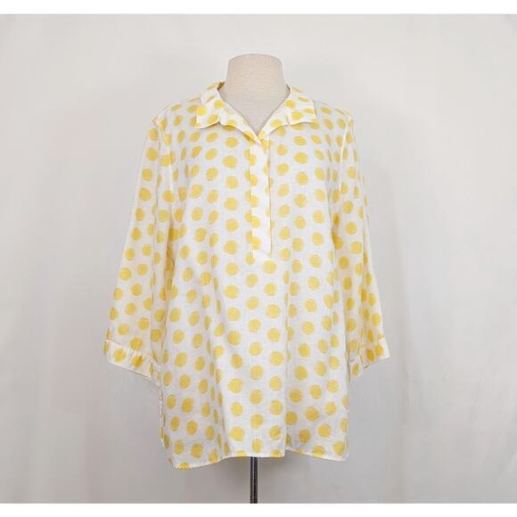 Chico's Tops - Chico's Tunic Top Yellow White Polka Dot Print Pullover Linen Misses Size 3 XL